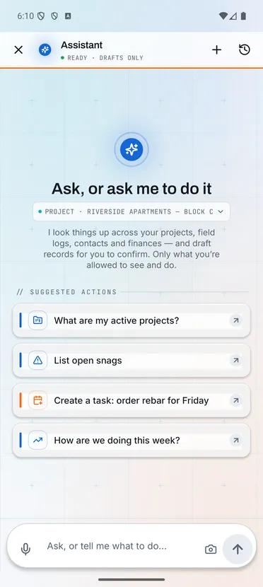 AI copilot: Assistant screen