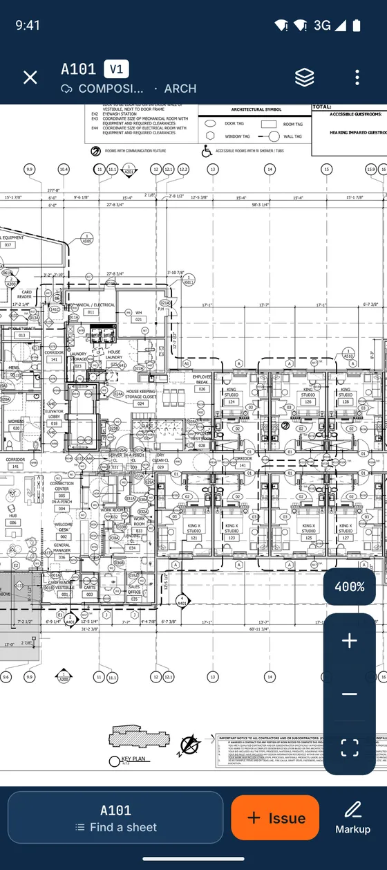 Drawing S-301, Level 3 plan, open in the Konverge phone app with markups and pins