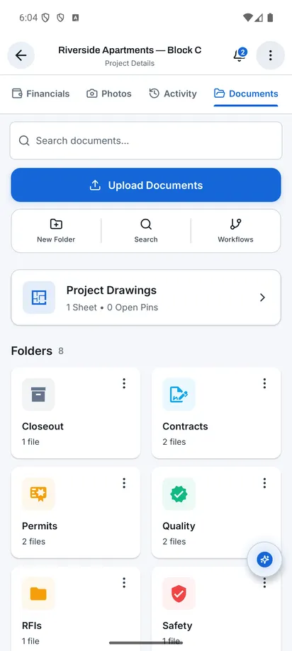 files feed screen in Konverge