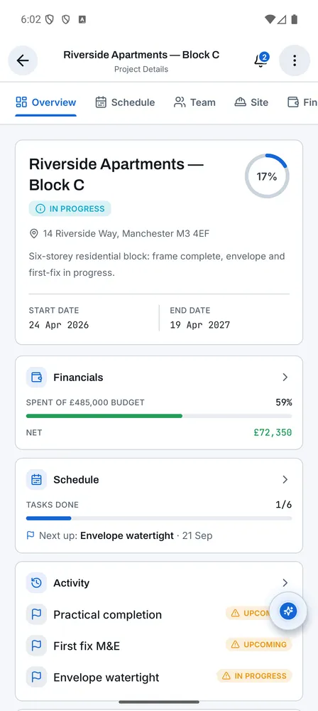 Projects: Project overview screen