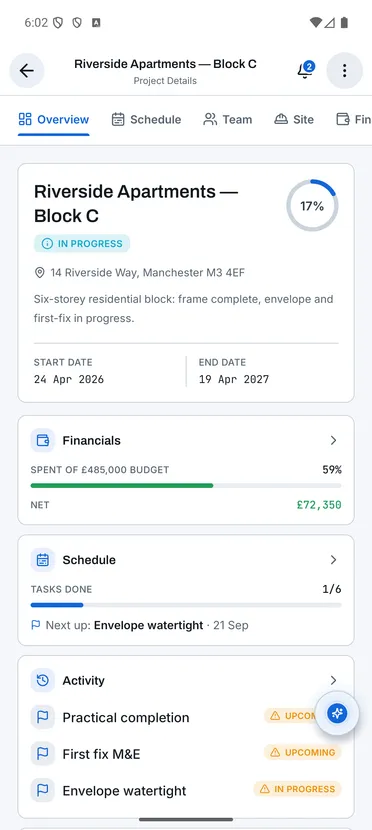 Projects: Project overview screen
