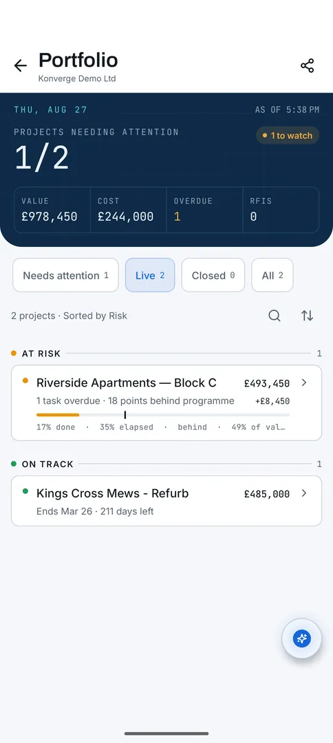 Reports: Portfolio screen