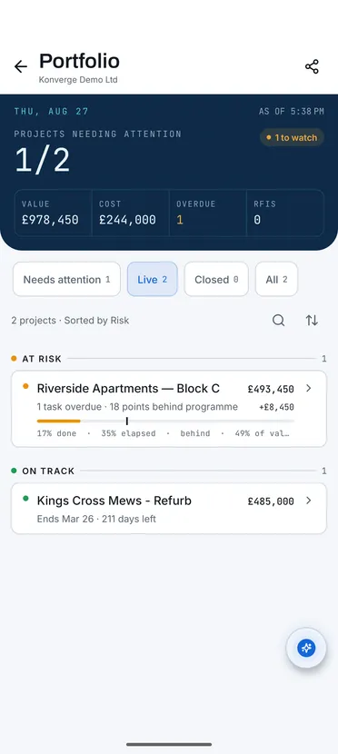 Reports: Portfolio screen