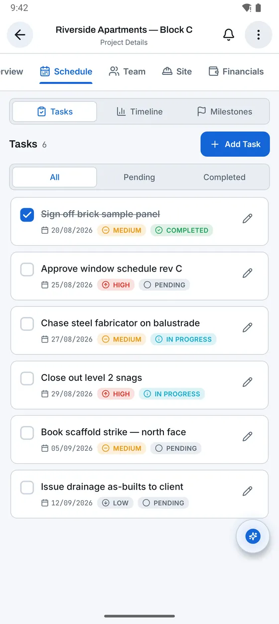 Tasks screen in Konverge