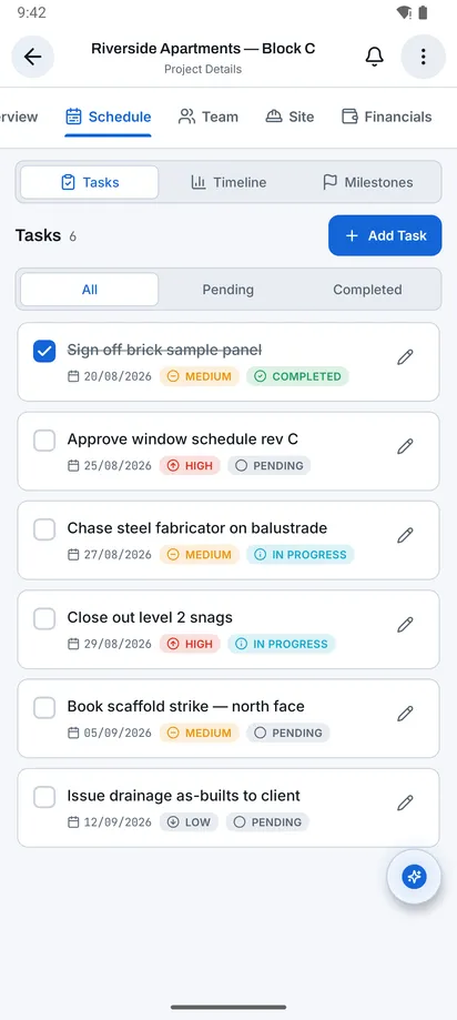 Tasks screen in Konverge