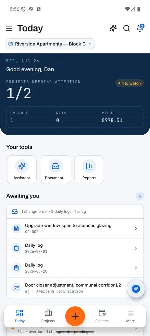 Reports: Today screen
